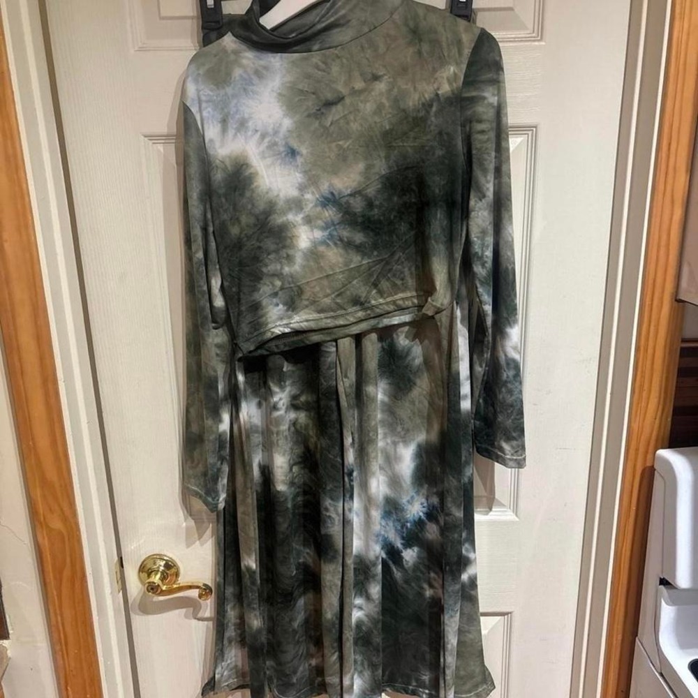 Ellie & Kate Blue Green tie dye crop‎ top and Wide Leg Pants Set Large